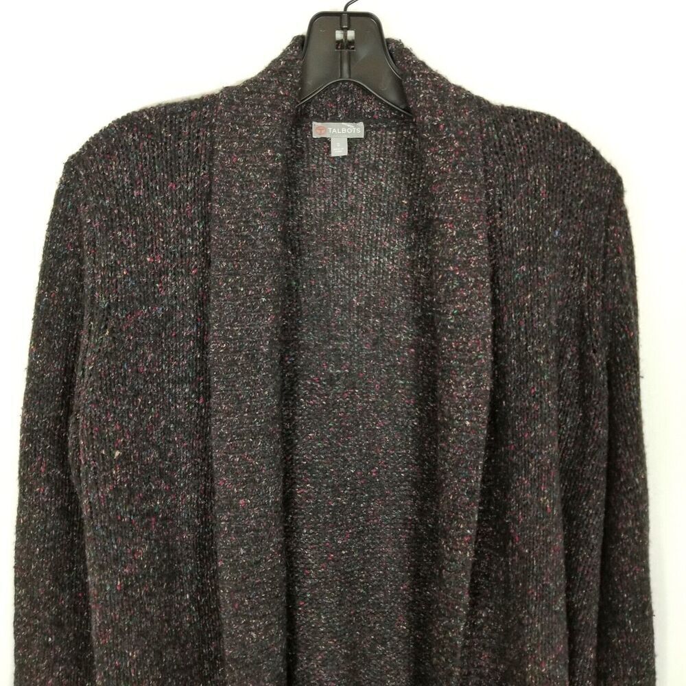 Talbots Women Wool Blend Open‎ Front Cardigan Sweater Sz S Gray Cozy - Picture 2 of 6